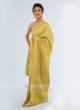 Yellow And Mehndi Green Chiffon Silk Saree